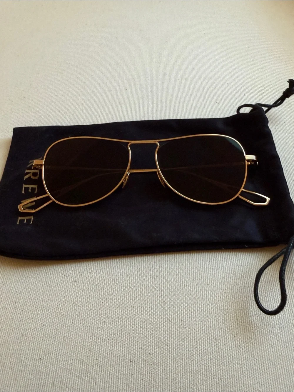 KREWE Gold Frame Sunglasses with Black Lenses